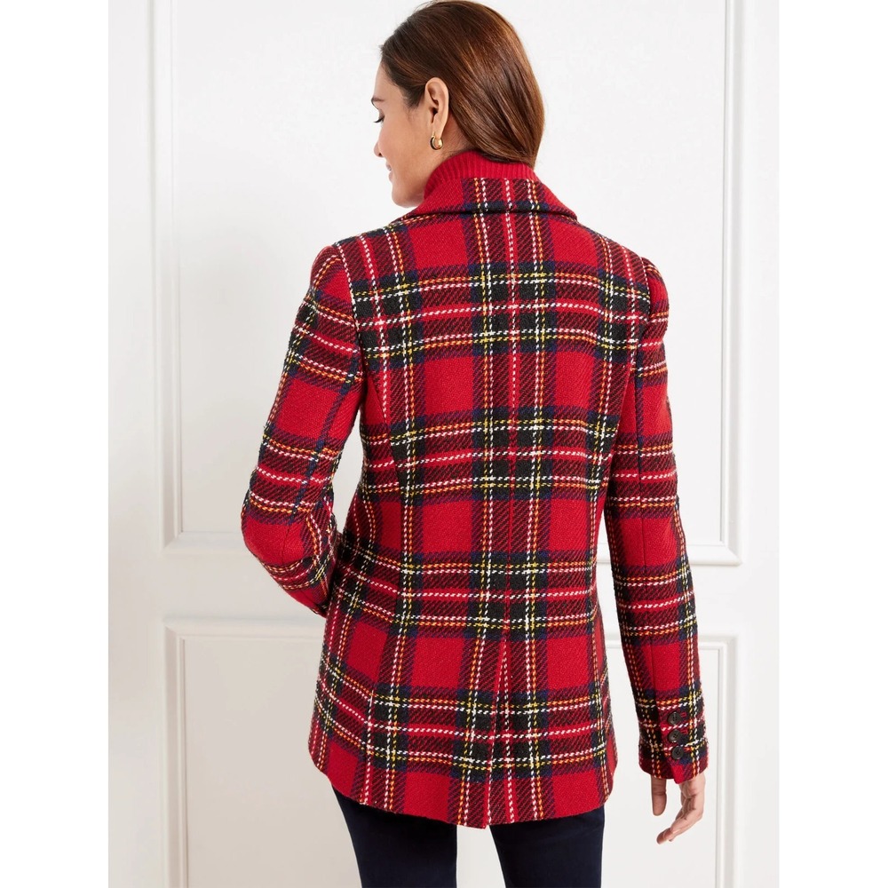 Talbots Snowstorm Plaid Blazer Red Tweed Wool Blend Flap Pockets Tartan Preppy - Picture 11 of 12
